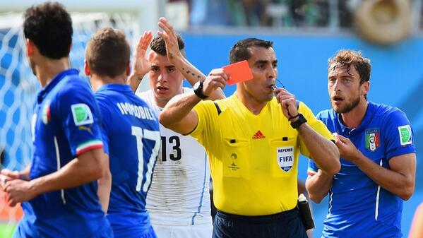 @FIFAWorldCup: @ClaMarchisio8's red card is Italy's 8th #WorldCup sending off