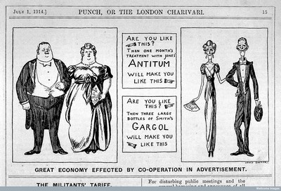 "Great economy effected by co-operation in advertisement" (Punch, Londres, 1914)  | Wellcome Library, London